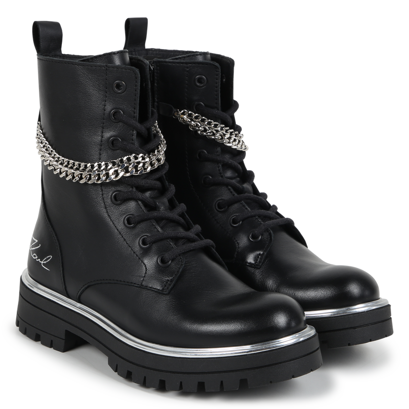 Bottines en cuir de vachette KARL LAGERFELD KIDS 
                        FILLE