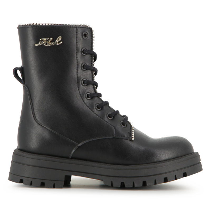 Botte &agrave; lacets mi-mollet en cuir de vachette KARL LAGERFELD KIDS 
                        FILLE