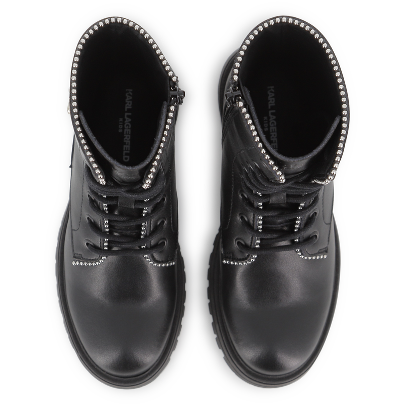 Botte &agrave; lacets mi-mollet en cuir de vachette KARL LAGERFELD KIDS 
                        FILLE