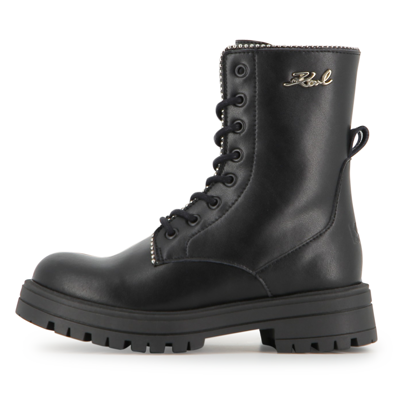 Botte &agrave; lacets mi-mollet en cuir de vachette KARL LAGERFELD KIDS 
                        FILLE