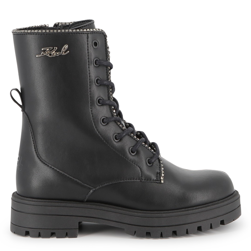 Botte &agrave; lacets mi-mollet en cuir de vachette KARL LAGERFELD KIDS 
                        FILLE