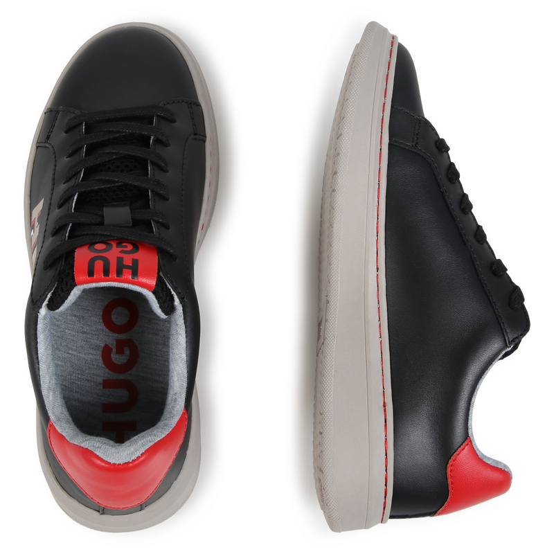 Baskets lac&eacute;es en cuir de vachette HUGO 
                        GARCON
