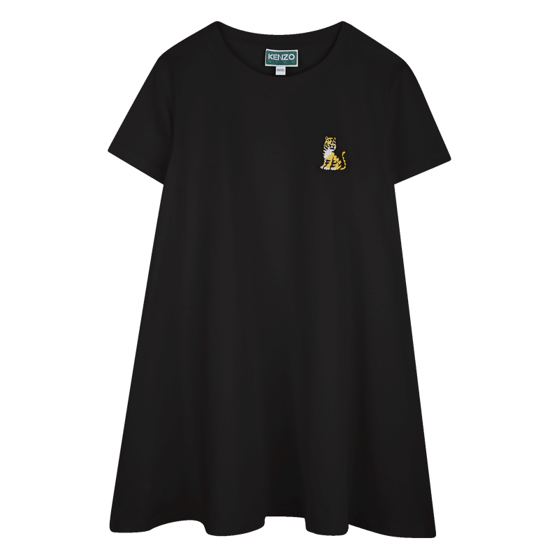 Wijd uitlopende jurk met badge KENZO KIDS 
                        GIRL