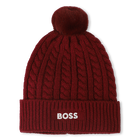 Kabel gebreide muts, DONKER ROOD, hi-res