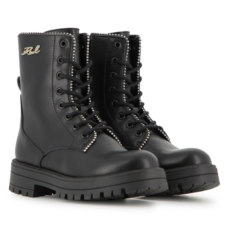 Botte &agrave; lacets mi-mollet en cuir de vachette KARL LAGERFELD KIDS 
                        FILLE